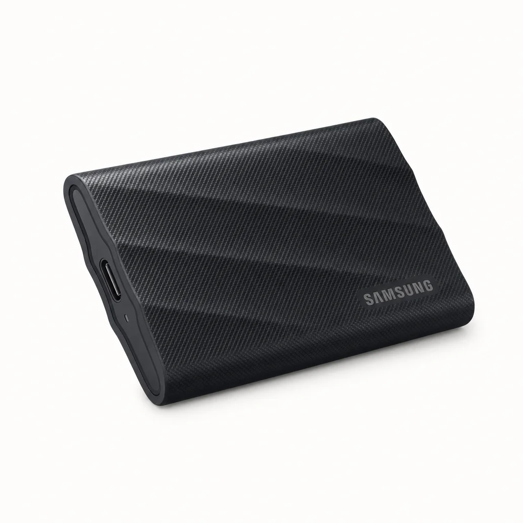 Samsung T9 portable SSD, compact external drive with textured finish and USB-C