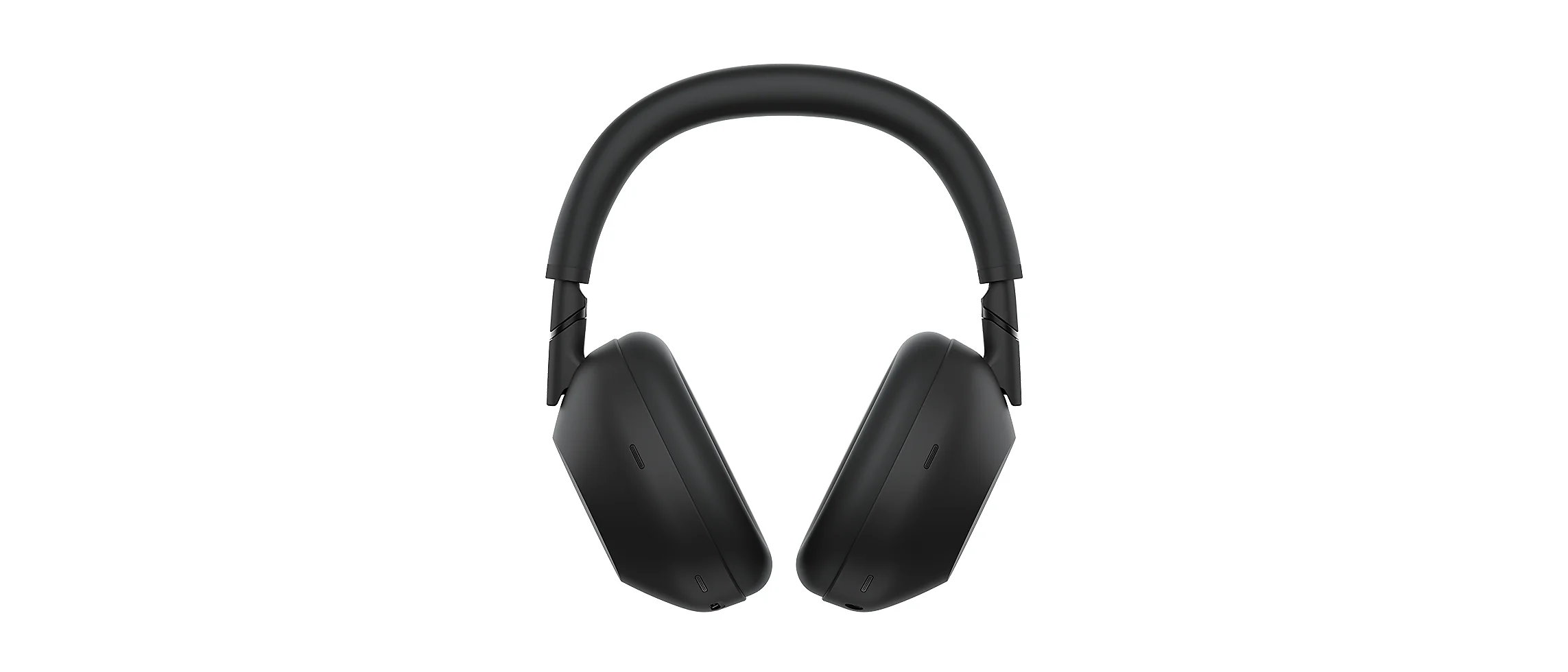Front face of the Sony WH-1000XM6 in black showing the closed ear cups and external mic ports