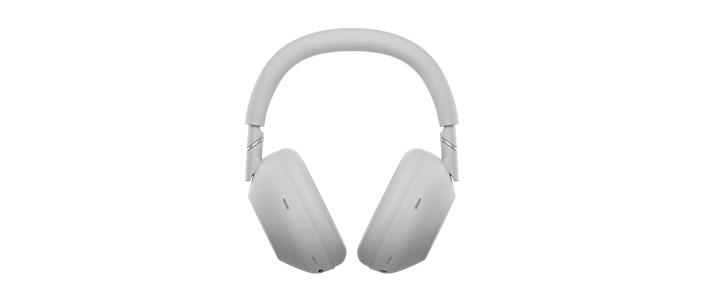 Sony WH-1000XM6 in silver, front-on, showing the redesigned ear cup shape